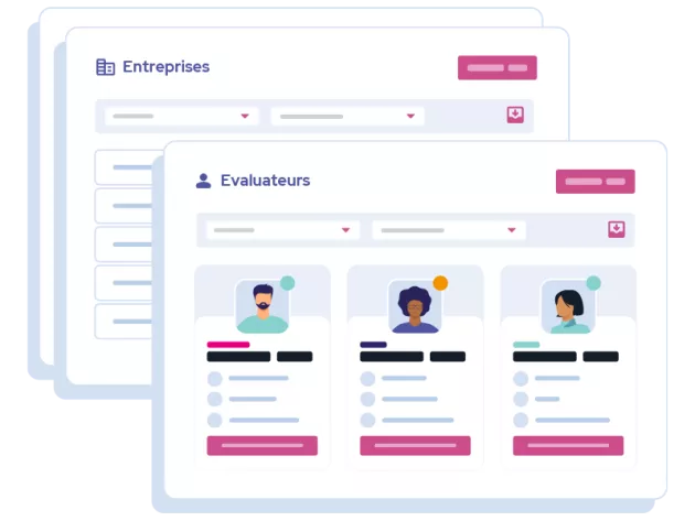 Gestion des utilisateurs et des instances : diagnostiqueurs, évaluateurs, auditeurs, administrateurs, entreprises, commissions, répondants...